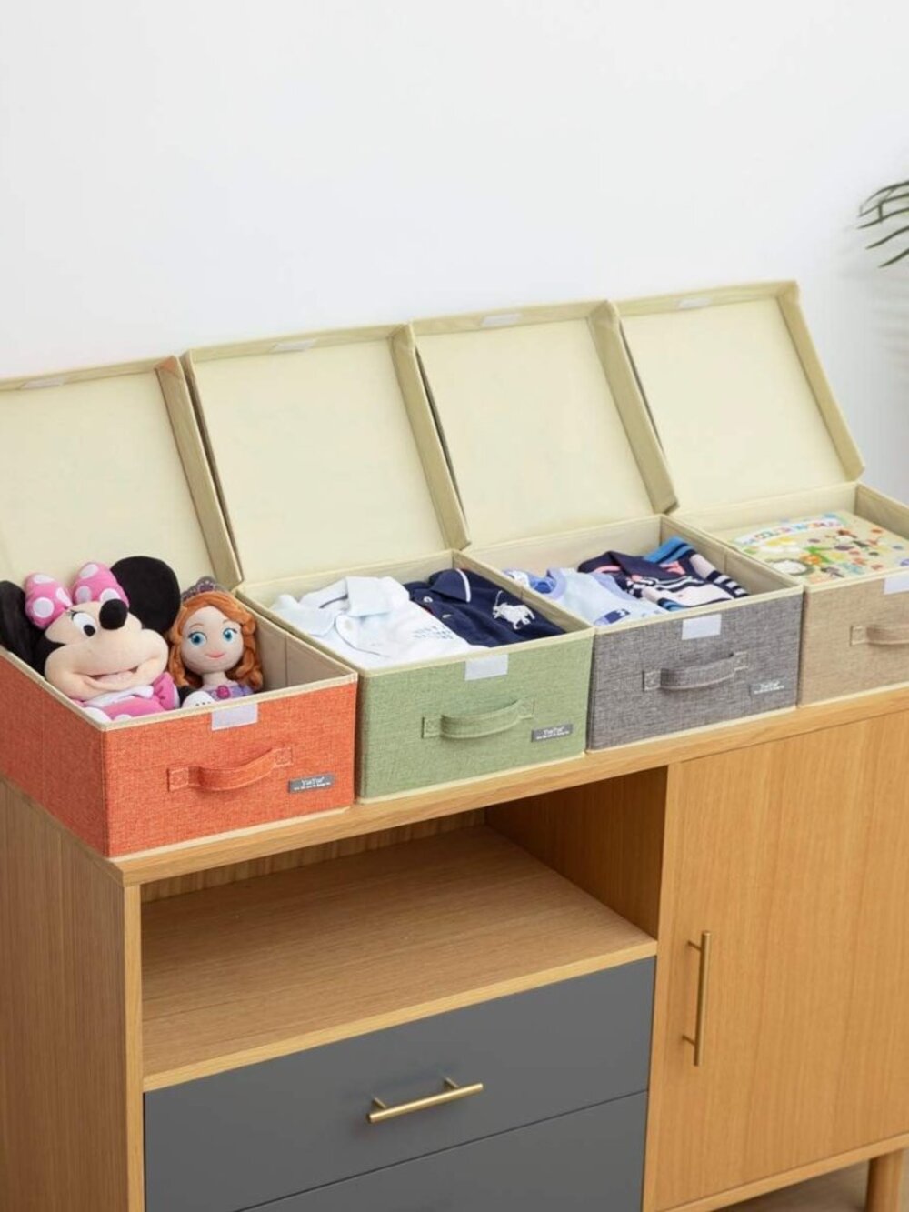 Linen Foldable Storage Box Set - Stylish 4-Pack with Lids, 12.4in x 12in x 6.7in - Picture 5 of 7